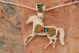 Calvin Begay Picture Jasper Sterling Silver Horse Pendant